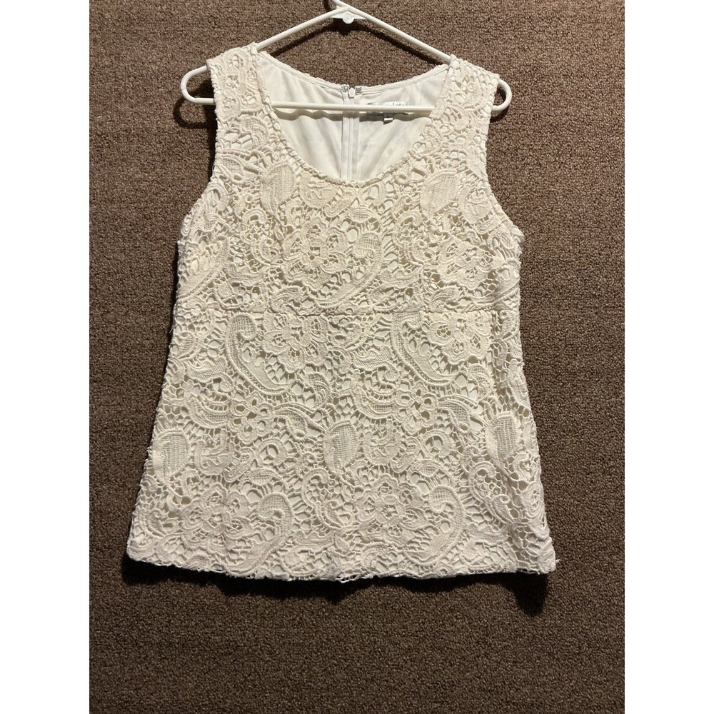 Patrizia Luca Milan Eyelet Tank‎ Top L Cream Luxe Zip Back Lined